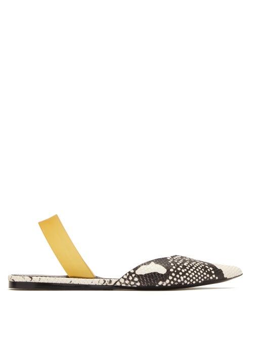 Matchesfashion.com Proenza Schouler - Point Toe Python Effect Leather Slingback Flats - Womens - Python