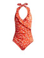 Matchesfashion.com Ganni - Columbine Floral Print Swimsuit - Womens - Red Multi