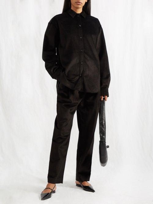 Toteme - Pleated-waist Corduroy Straight-leg Trousers - Womens - Black