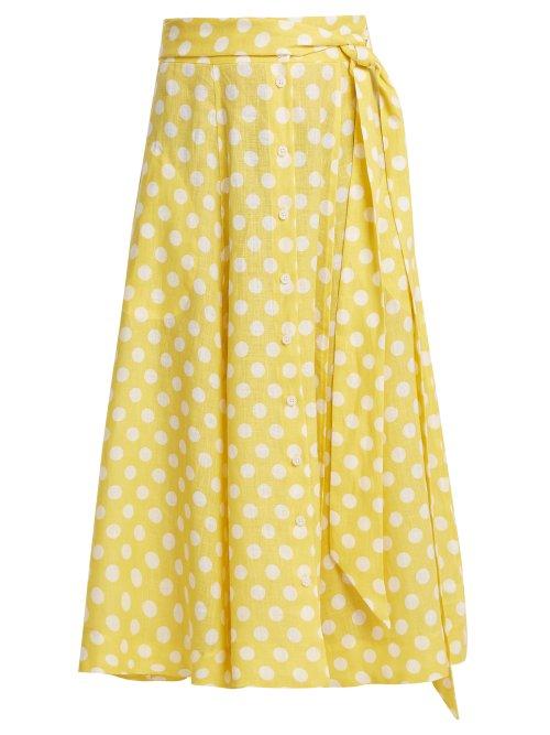 Matchesfashion.com Lisa Marie Fernandez - Polka Dot Print Tie Waist Linen Skirt - Womens - Yellow Multi