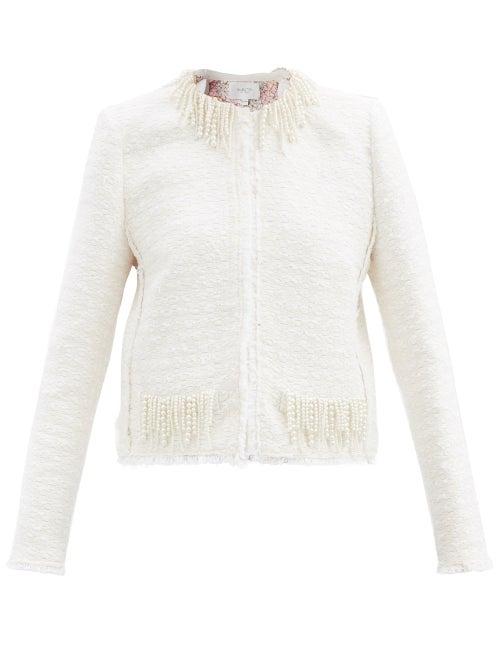 Matchesfashion.com Giambattista Valli - Faux Pearl-embellished Cotton-blend Tweed Jacket - Womens - White