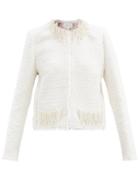 Matchesfashion.com Giambattista Valli - Faux Pearl-embellished Cotton-blend Tweed Jacket - Womens - White
