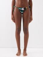 La Doublej - Triangle Leaf-print Side-tie Bikini Briefs - Womens - Black Multi