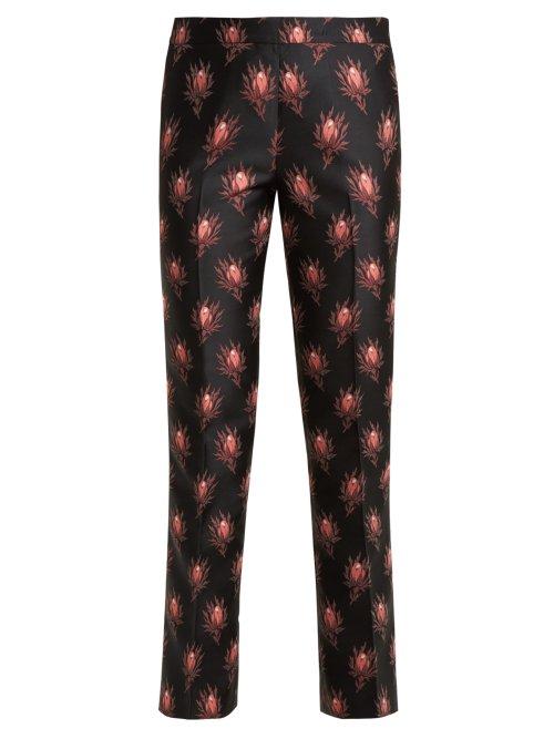 Matchesfashion.com Giambattista Valli - Rosebud Jacquard Mid Rise Trousers - Womens - Black Multi