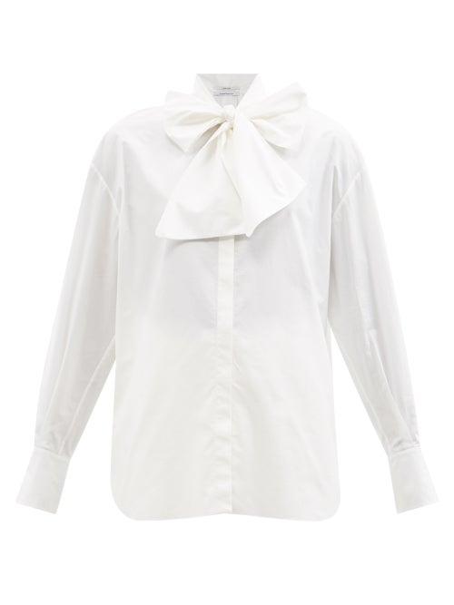 Another Tomorrow - Pussy-bow Neckline Cotton-poplin Blouse - Womens - White
