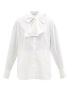 Another Tomorrow - Pussy-bow Neckline Cotton-poplin Blouse - Womens - White