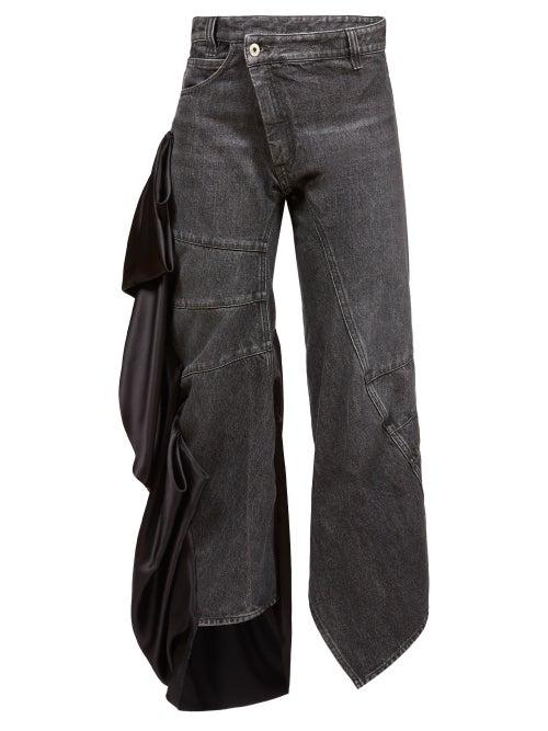 Loewe - Satin-insert Panelled Curved Jeans - Womens - Black