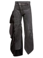 Loewe - Satin-insert Panelled Curved Jeans - Womens - Black