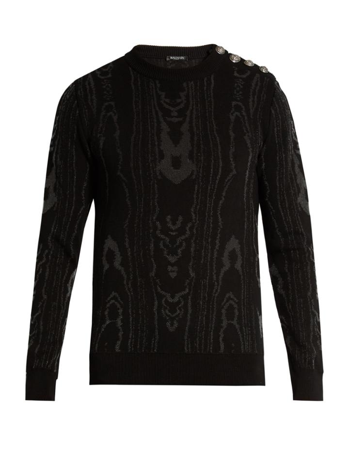 Balmain Moir-effect Cotton-blend Knit Sweater
