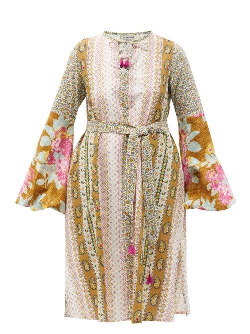 Matchesfashion.com D'ascoli - Tatiana Floral-print Cotton-khadi Midi Dress - Womens - Green Multi