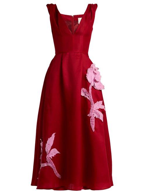 Matchesfashion.com Carolina Herrera - Floral Appliqu Silk Gazar Dress - Womens - Red Multi