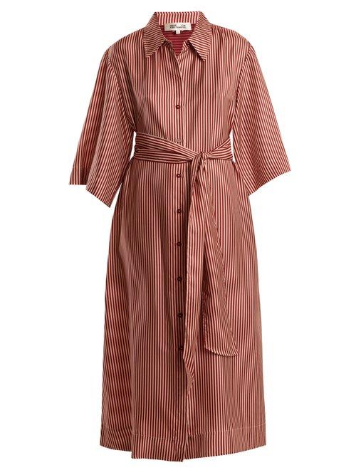 Matchesfashion.com Diane Von Furstenberg - Striped Silk Twill Midi Dress - Womens - Burgundy Stripe