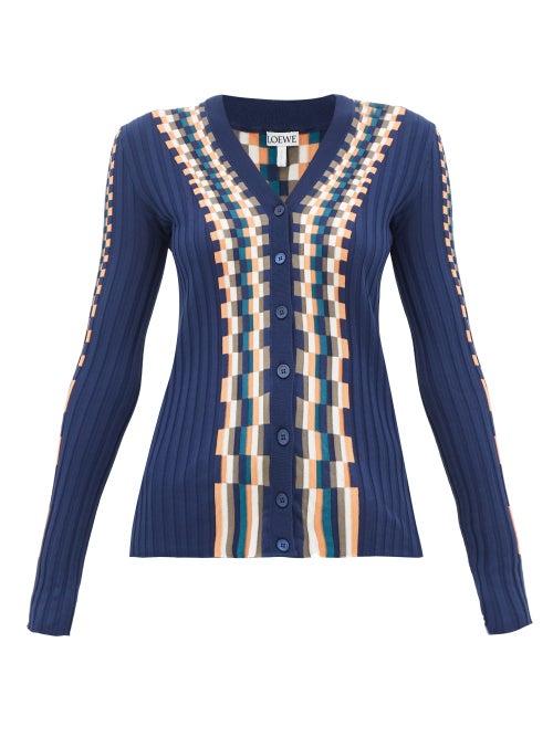 Matchesfashion.com Loewe - Checked Cotton Cardigan - Womens - Blue Multi