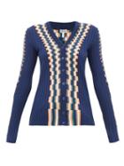 Matchesfashion.com Loewe - Checked Cotton Cardigan - Womens - Blue Multi