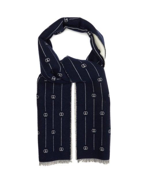 Matchesfashion.com Gucci - Gg-stripe Jacquard Wool-blend Scarf - Mens - Navy White