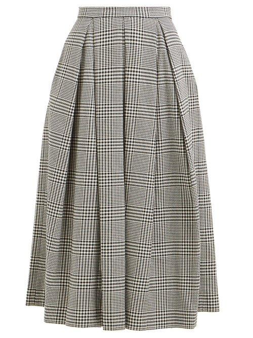 Matchesfashion.com Erdem - Elena Checked Cotton Blend Midi Skirt - Womens - Black White