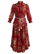 Matchesfashion.com Zimmermann - Juno Floral Print Cotton Blend Chiffon Midi Dress - Womens - Red Multi