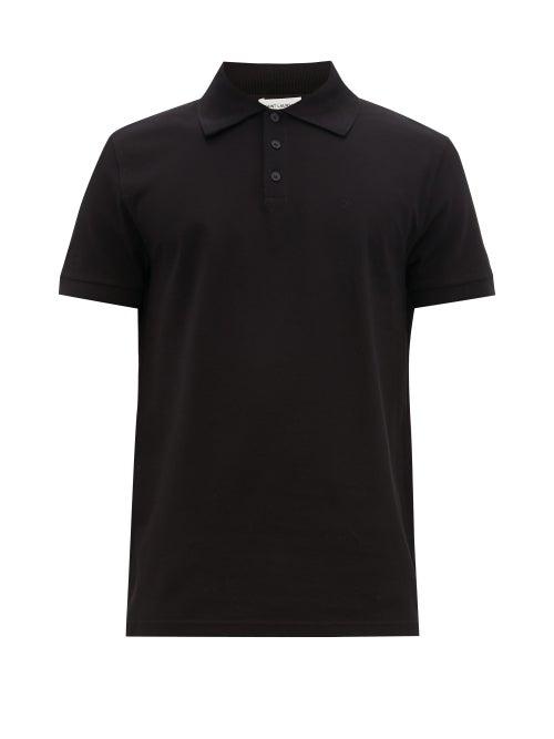 Matchesfashion.com Saint Laurent - Monogram Embroidered Cotton Pique Polo Shirt - Mens - Black