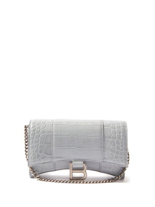 Balenciaga - Hourglass Croc-effect Leather Cross-body Bag - Womens - Light Blue