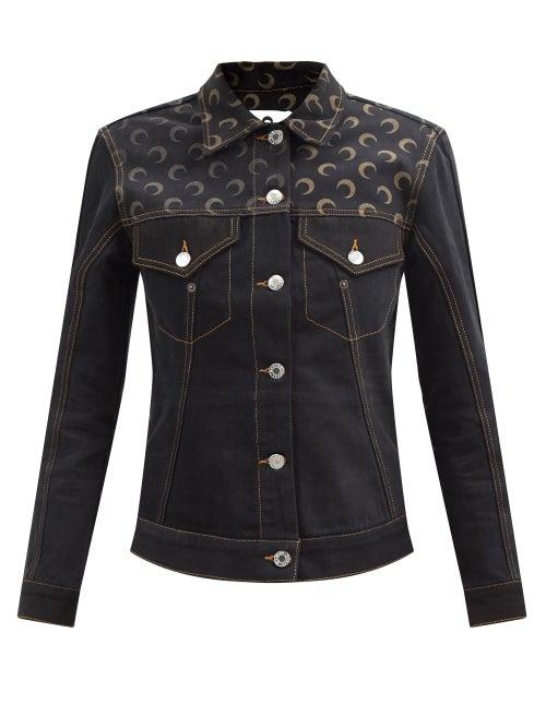 Marine Serre - Crescent Moon-print Recycled Denim Jacket - Womens - Black