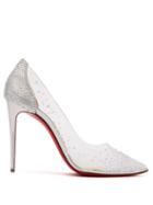 Matchesfashion.com Christian Louboutin - Degrastrass 100 Crystal Embellished Pvc Pumps - Womens - Silver