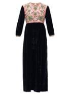 Matchesfashion.com Muzungu Sisters - Touba Hand-embroidered Silk-blend Velvet Dress - Womens - Black Green