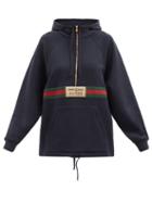 Gucci - Web-stripe Hooded Cotton-jersey Sweatshirt - Womens - Navy