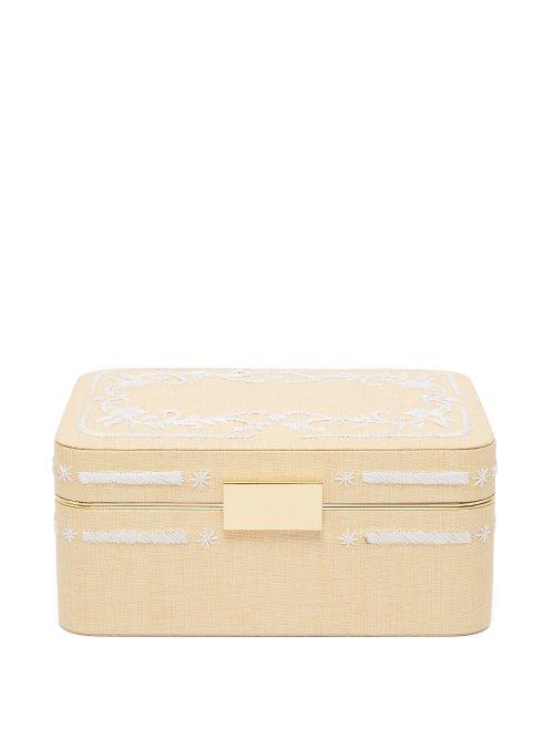 Matchesfashion.com Aerin - Beauvais Embroidered Raffia Jewellery Box - Gold