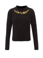 Matchesfashion.com Batsheva - Floral-embroidered Cabled Alpaca-wool Sweater - Womens - Black