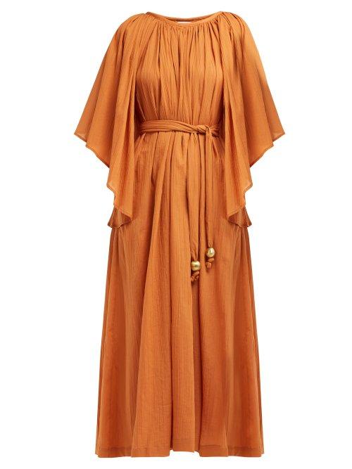 Matchesfashion.com Lisa Marie Fernandez - Angel Sleeve Cotton Seersucker Dress - Womens - Orange