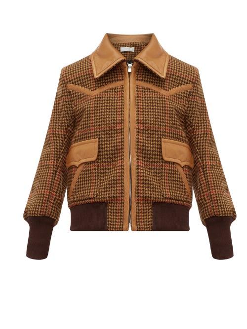 Matchesfashion.com Wales Bonner - Leather Trimmed Houndstooth Wool Blend Jacket - Womens - Brown Multi