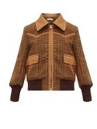 Matchesfashion.com Wales Bonner - Leather Trimmed Houndstooth Wool Blend Jacket - Womens - Brown Multi