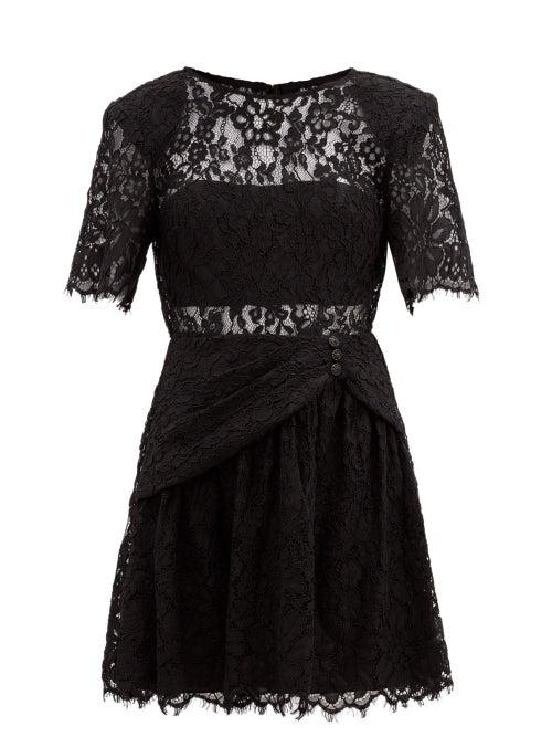 Matchesfashion.com Self-portrait - Gathered Cotton-blend Corded-lace Mini Dress - Womens - Black