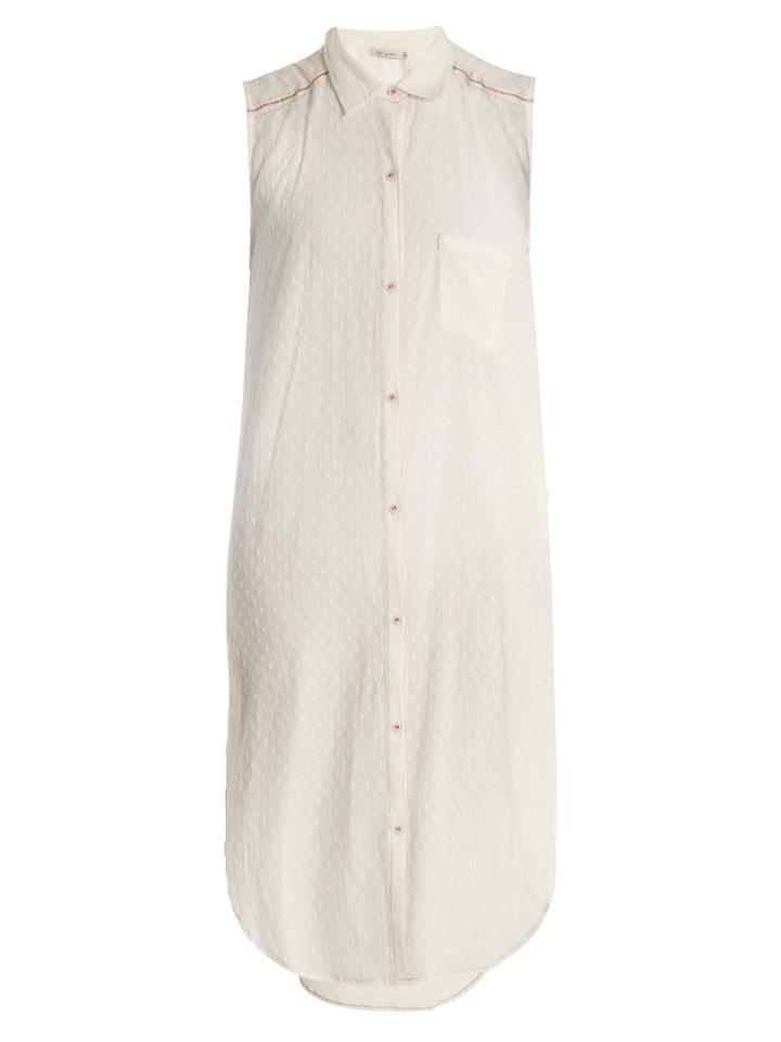 Mes Demoiselles Sleeveless Dobby-dot Long-line Shirt