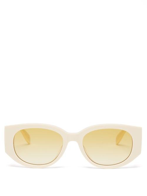 Alexander Mcqueen - Oval Acetate Sunglasses - Womens - White Yellow