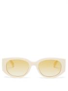 Alexander Mcqueen - Oval Acetate Sunglasses - Womens - White Yellow
