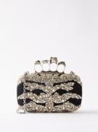 Alexander Mcqueen - Four Ring Crystal-embellished Satin Clutch Bag - Womens - Black Silver