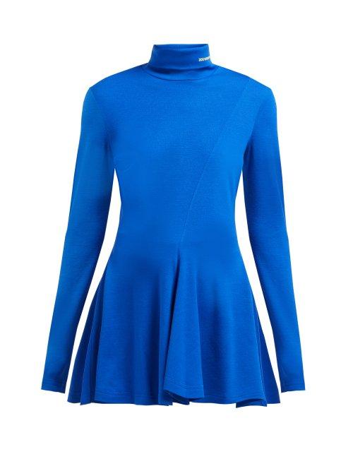 Matchesfashion.com Calvin Klein 205w39nyc - Logo Embroidered Roll Neck Flared Wool Sweater - Womens - Dark Blue