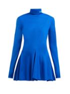 Matchesfashion.com Calvin Klein 205w39nyc - Logo Embroidered Roll Neck Flared Wool Sweater - Womens - Dark Blue
