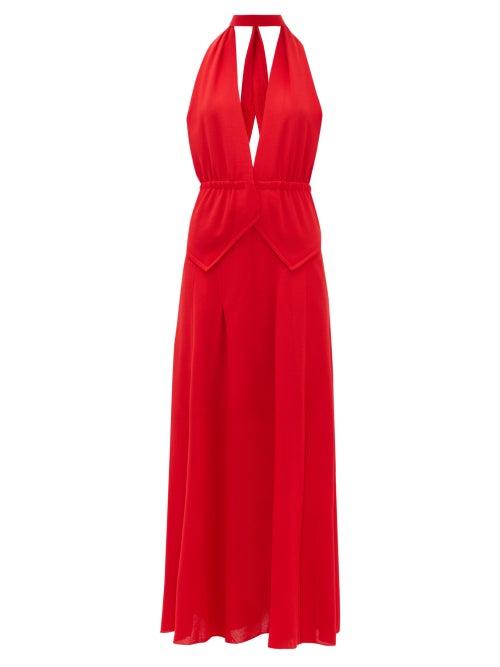 Matchesfashion.com Roland Mouret - Katana Halterneck Wool Crepe Dress - Womens - Red