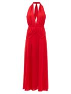 Matchesfashion.com Roland Mouret - Katana Halterneck Wool Crepe Dress - Womens - Red