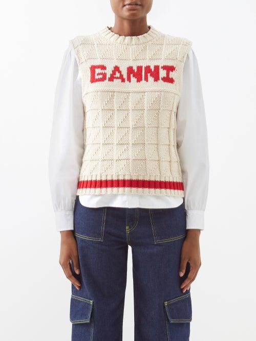 Ganni - Logo-jacquard Sweater Vest - Womens - White Red