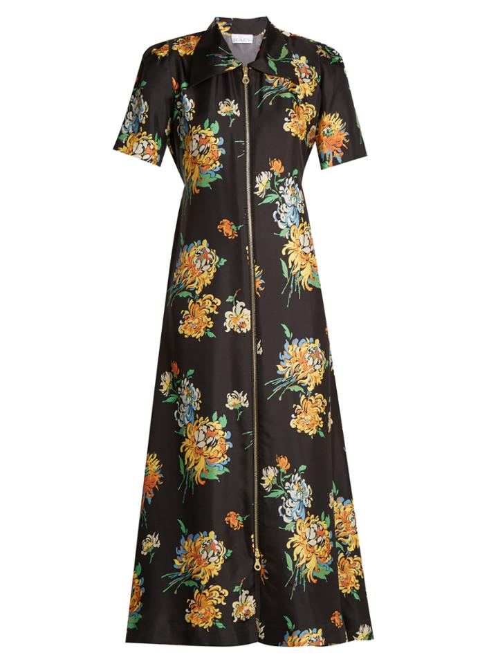 Raey Zip-front Chrysanthemum-print Silk-twill Dress