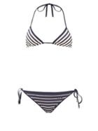 Matchesfashion.com Valentino - Striped Triangle Low-rise Bikini - Womens - Navy Multi