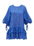 Matchesfashion.com Love Binetti - Stir It Up Striped Cotton Mini Dress - Womens - Blue