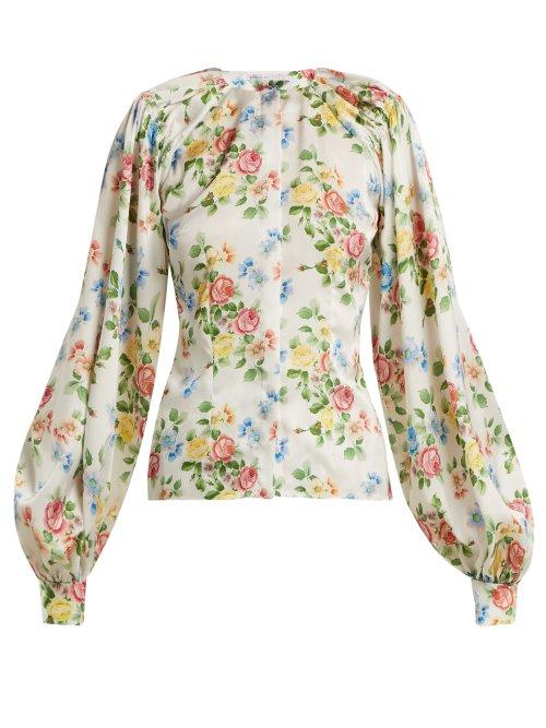 Matchesfashion.com Emilia Wickstead - Margot Floral Print Satin Blouse - Womens - Pink Print