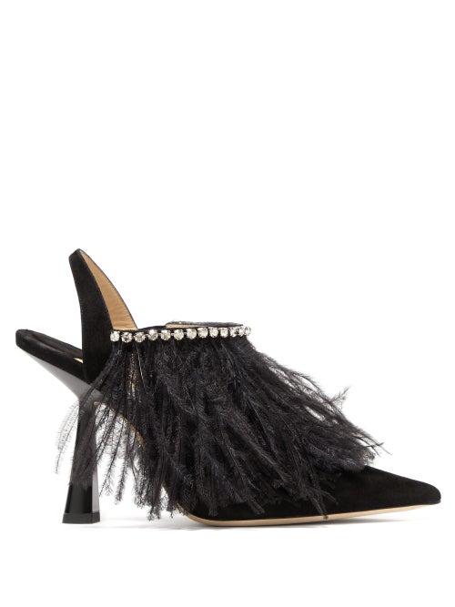 Matchesfashion.com Jimmy Choo - Ambre 100 Feathered Suede Slingback Pumps - Womens - Black