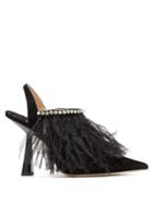 Matchesfashion.com Jimmy Choo - Ambre 100 Feathered Suede Slingback Pumps - Womens - Black