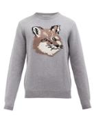 Maison Kitsun - Fox-intarsia Wool Sweater - Mens - Grey