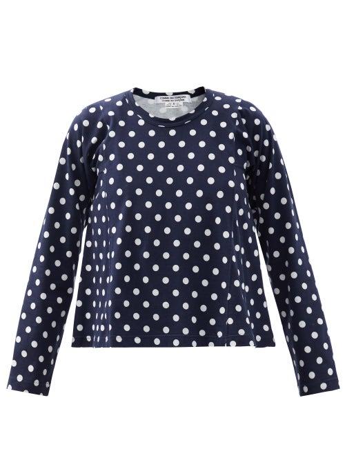 Matchesfashion.com Comme Des Garons Comme Des Garons - Polka-dot Cotton-jersery Long-sleeved T-shirt - Womens - Blue White